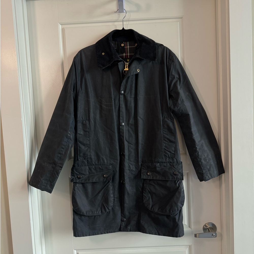 Barbour Border Dark blue Waxed Coat with pile lining